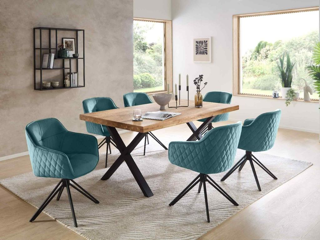 Essgruppe CAPRI-X Esstisch Eiche massiv geölt, 6 Stühle in grün