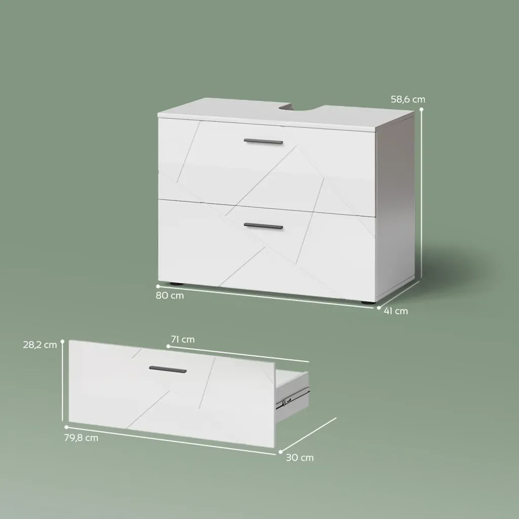 Mobile Bagno Sottolavabo Bianco Lucido Livinity Ronco 80 cm Moderno - 7