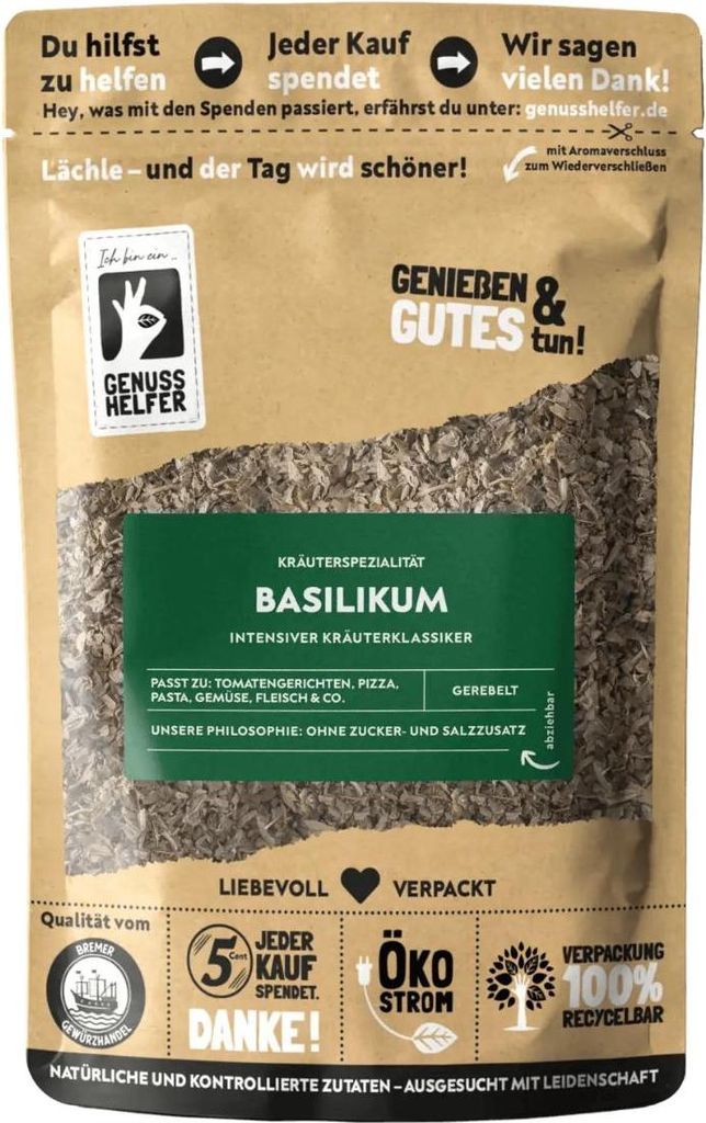 Basilikum, gerebelt, getrocknetes Basilikum zum Kochen, ideal für die italienische Küche, 50g