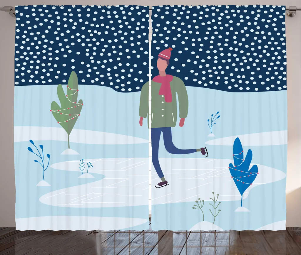 ABAKUHAUS Rideaux Patins à Glace Rustiques Bleu Nuit 280x225 cm Man on Ice