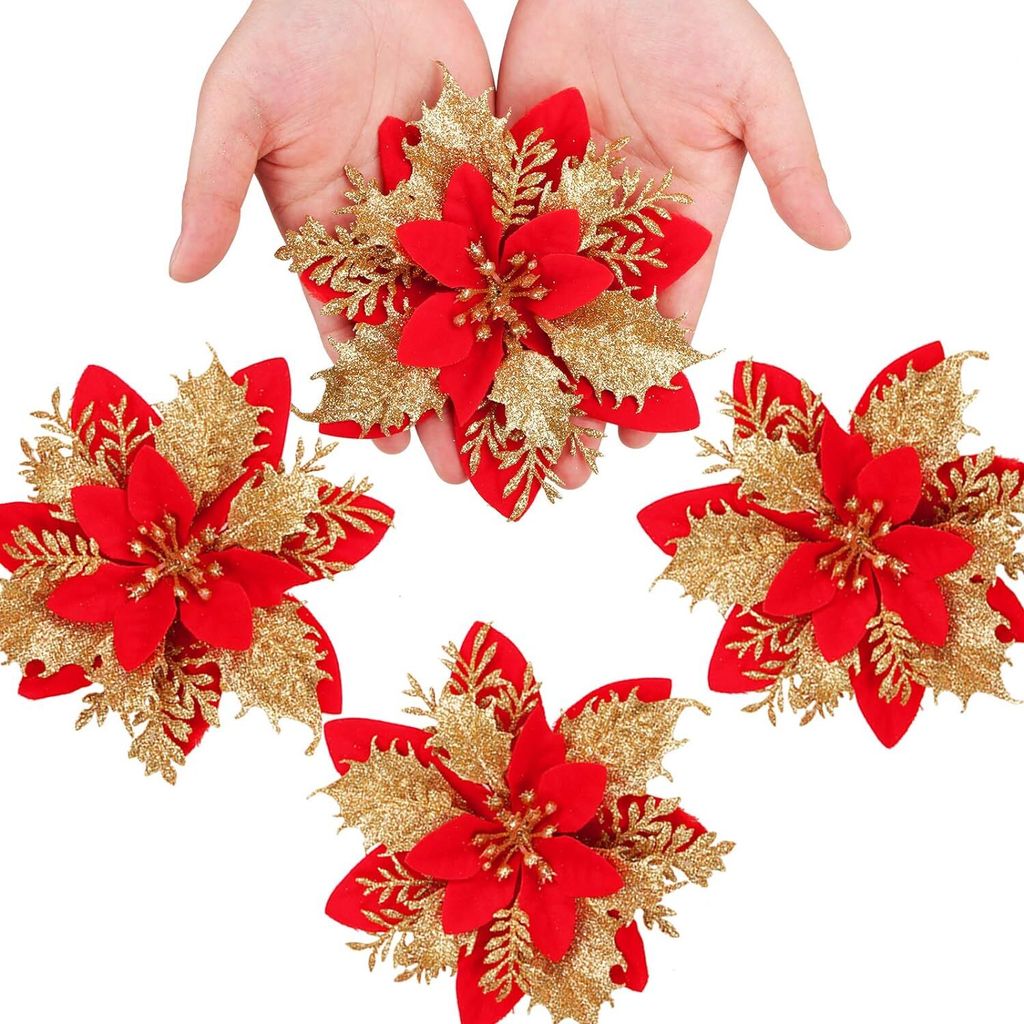 12 Stück glitzernde Weihnachtssterne, 14 cm, künstliche Produktbild 