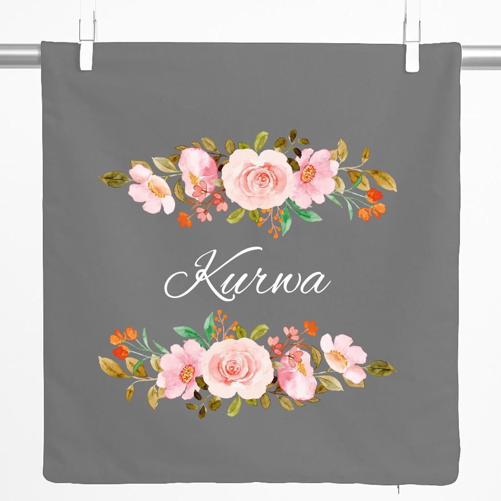 Huuraa Kissenbezug Kurwa polnisch Blumen 40x40cm Steel Grey Baumwolle Dekokissenbezug Geschenkidee