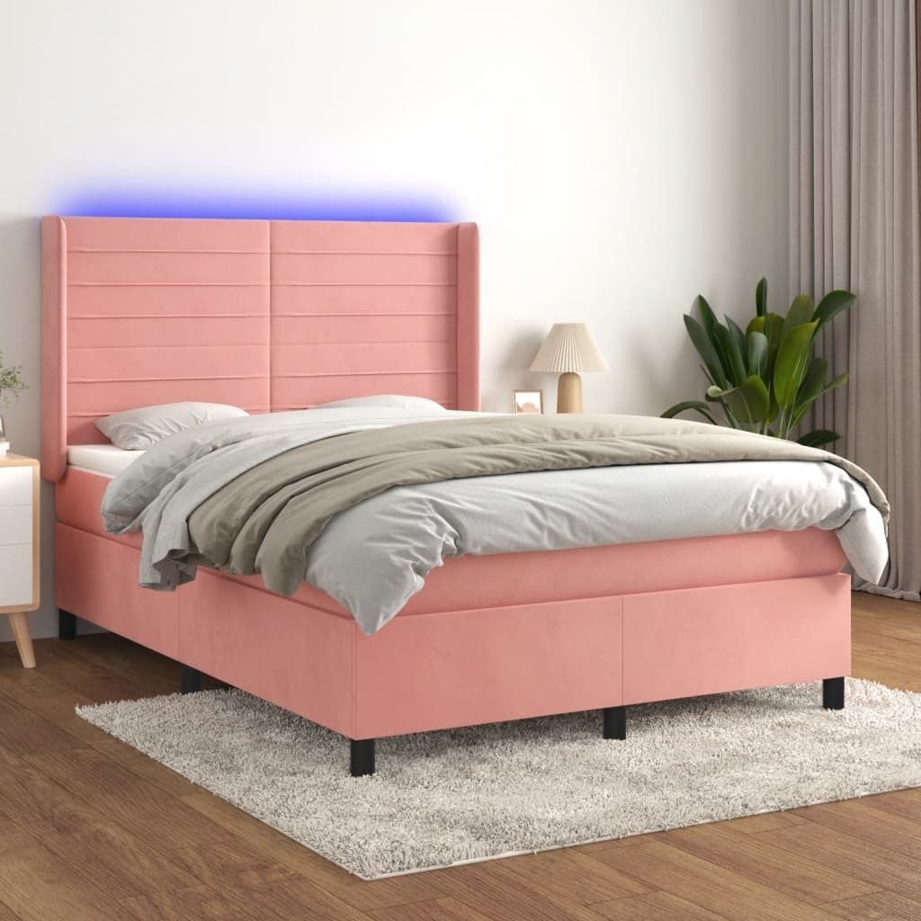 "Rabatt" Boxspringbett mit Matratze - 2 Personen - Strapazierfähiger Stoff - & LED Rosa 140x200 cm Samt - Klassische Betten CC6647