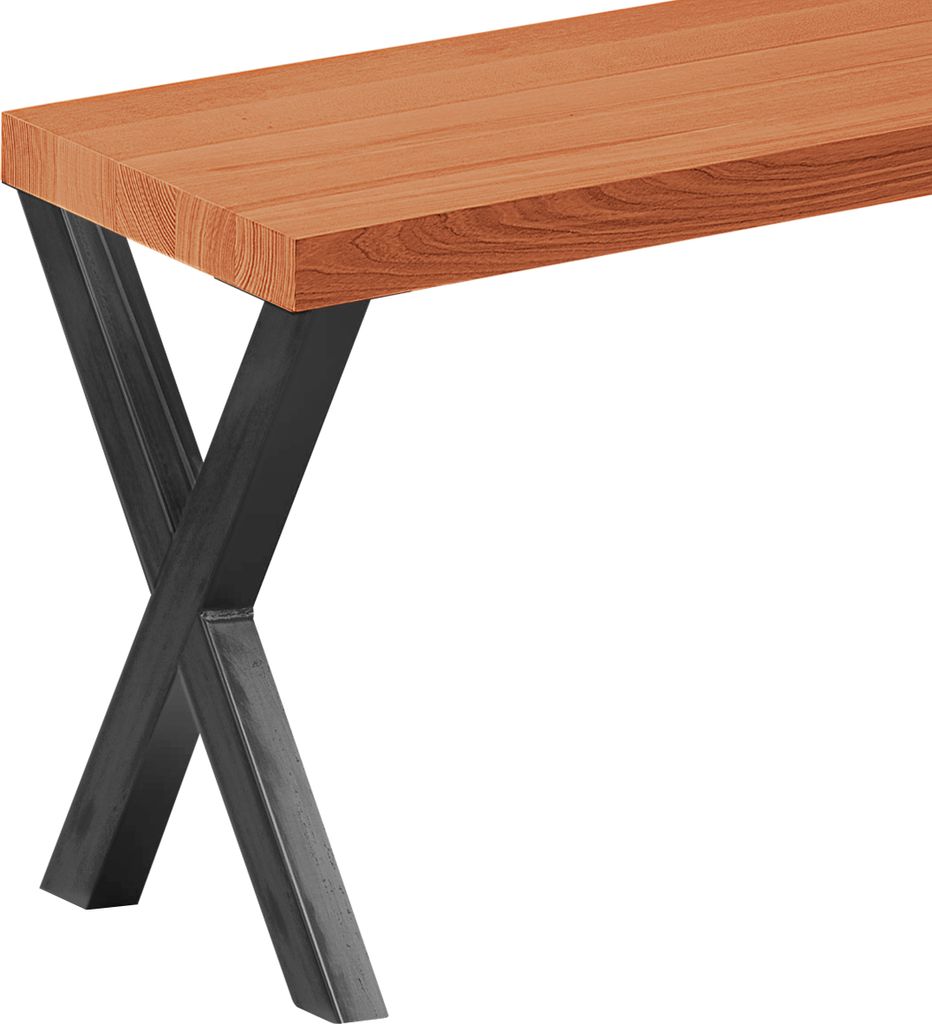 LAMO Manufaktur Sitzbank Esszimmer Holzbank 30x140x47cm, Möbelfüße Design Rohstahl mit Klarlack / Dunkel