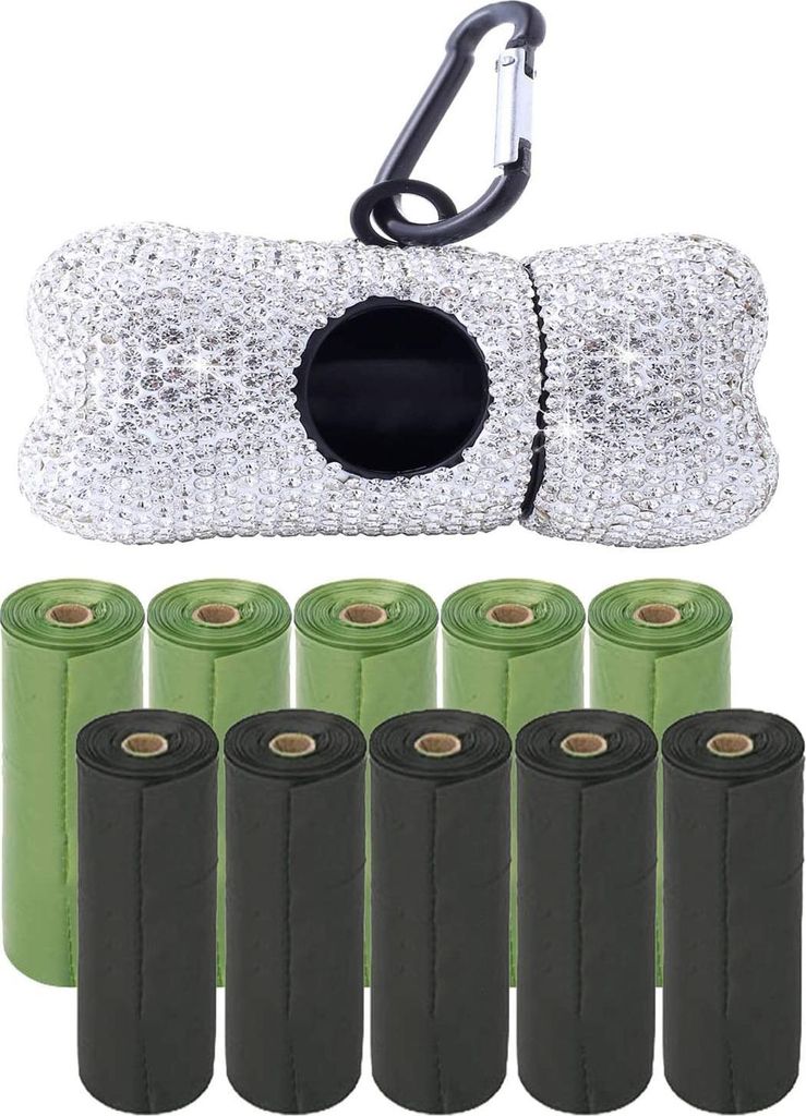 Hundekotbeutelhalter - 150 Stück Hundekotbeutel - Mit Metallkarabiner - Rhinestone Kawsack Leine Spender für Hunde - s Design