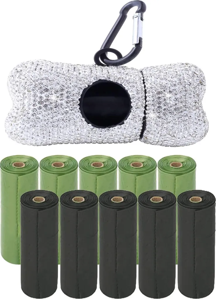 Distributeur de sacs à déjections canines Rhinestone Kawsack avec 150 sacs