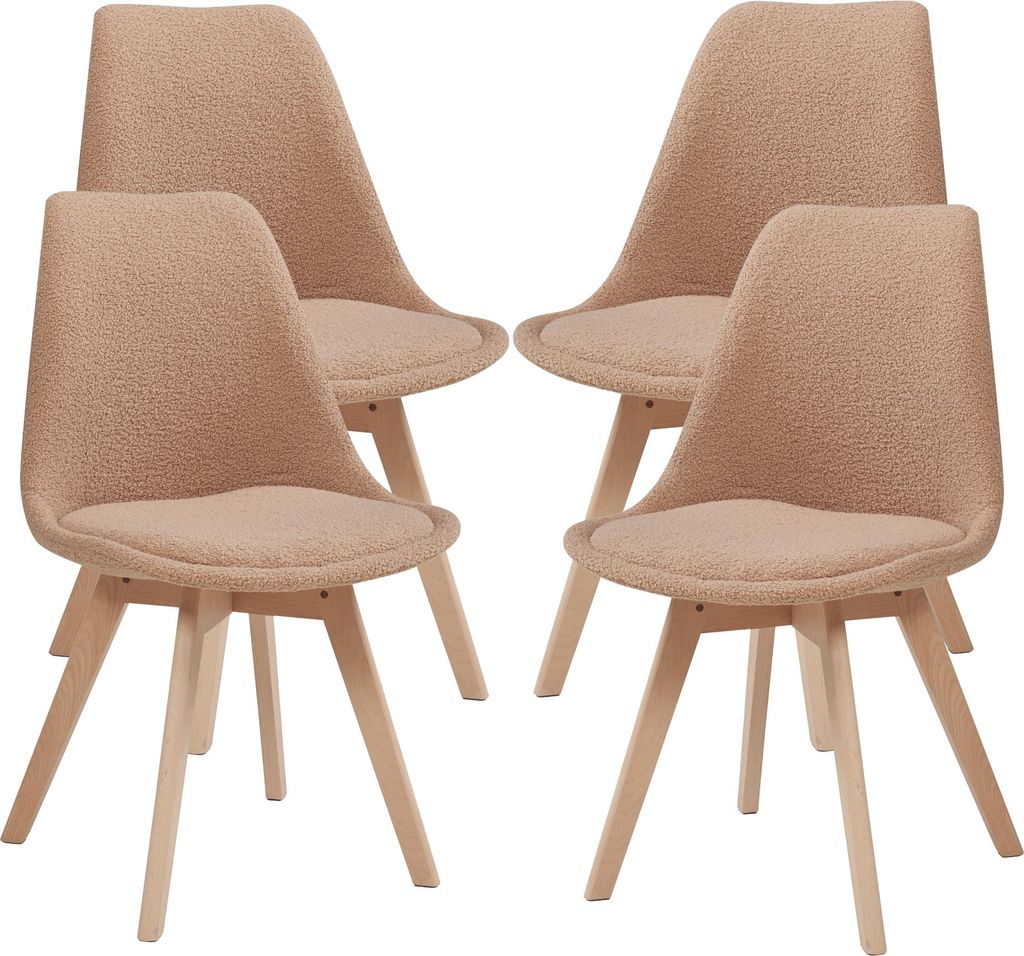 Esszimmerstuhl ’Fläten’ 4er Set Polsterstuhl Bouclé Taupe