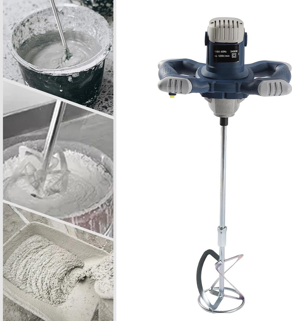 Beton- & Mörtelmischer 1400W, tragbarer Handmischer, 6 Stufen, 1200 U/min, blau