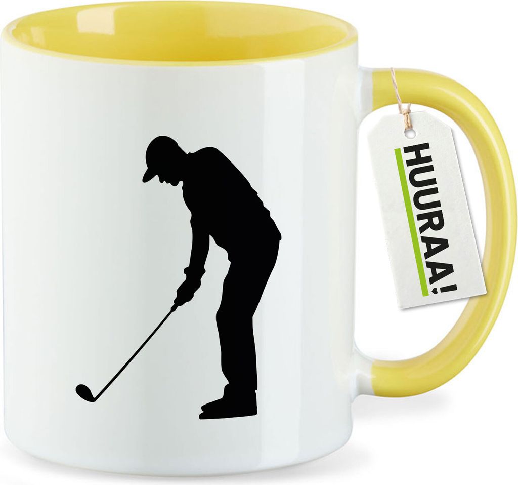 Huuraa Kaffeetasse Golf Silhouette 330ml Gelb Keramik Kaffeebecher Geschenkidee