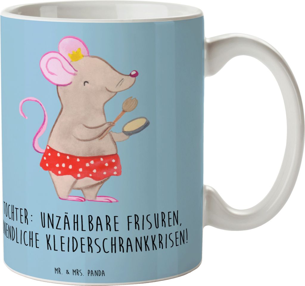 Mr. & Mrs. Panda Tasse Tochter Mode - Blau Pastell - Geschenk, Familienleben, für kaffee, Einfallsreichtum, Freude, herzerwärmende Sprüche, Teeb...