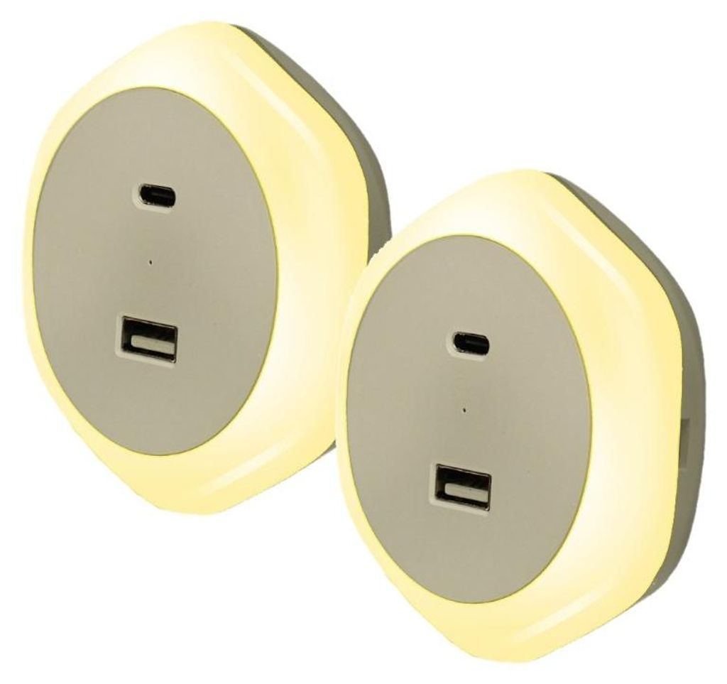 INF Sensor Nachtlicht 2er Set EU Stecker 1W USB C wiederaufladbar warmweiß