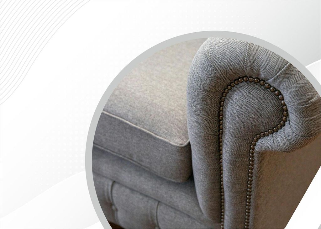 Chesterfield 2 Sitzer Hellgrau Stoff Wohnzimmer Design Polster Sofa Sofas Textil