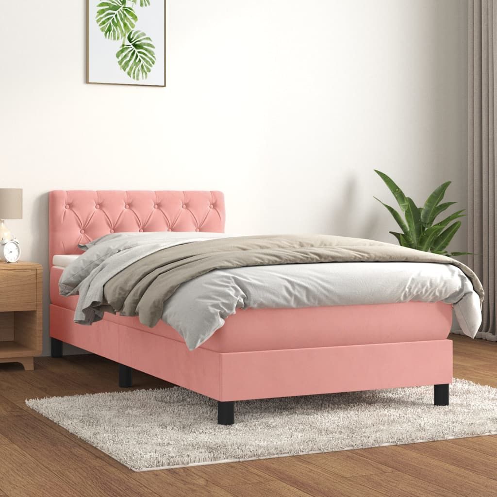 The Living Store Boxspringbett mit Matratze Rosa 80x200 cm Samt