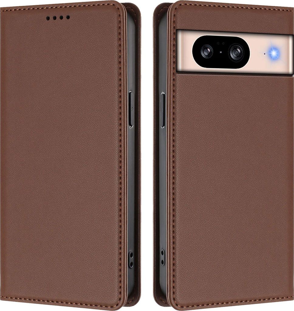 Handyhülle für Google Pixel 8, Kunstleder Klapphülle Stoßfeste Magnetische Hülle mit Ständer Braun
