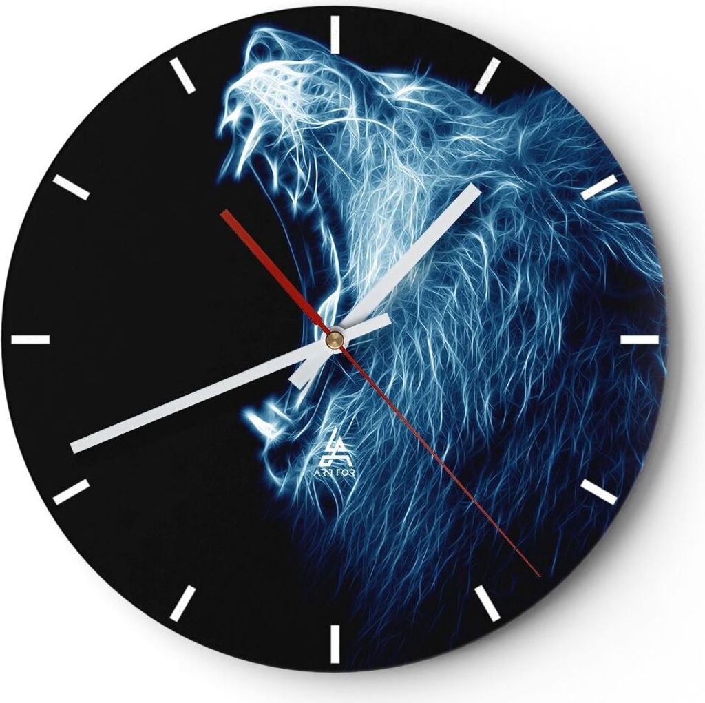 Wanduhr - Rund - Glasuhr - Abstraktion Tier - 30x30cm - Schleichendes Uhrwerk - Lautlos - zum Aufhängen bereit - Dekoration Modern - Wanddekoratio...