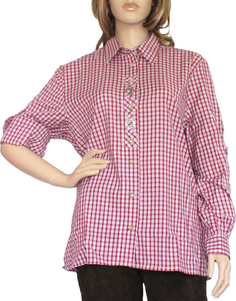 Trachtenbluse Damen Trachten lederhosen-bluse Trachtenmode ROT kariert, Größe:38