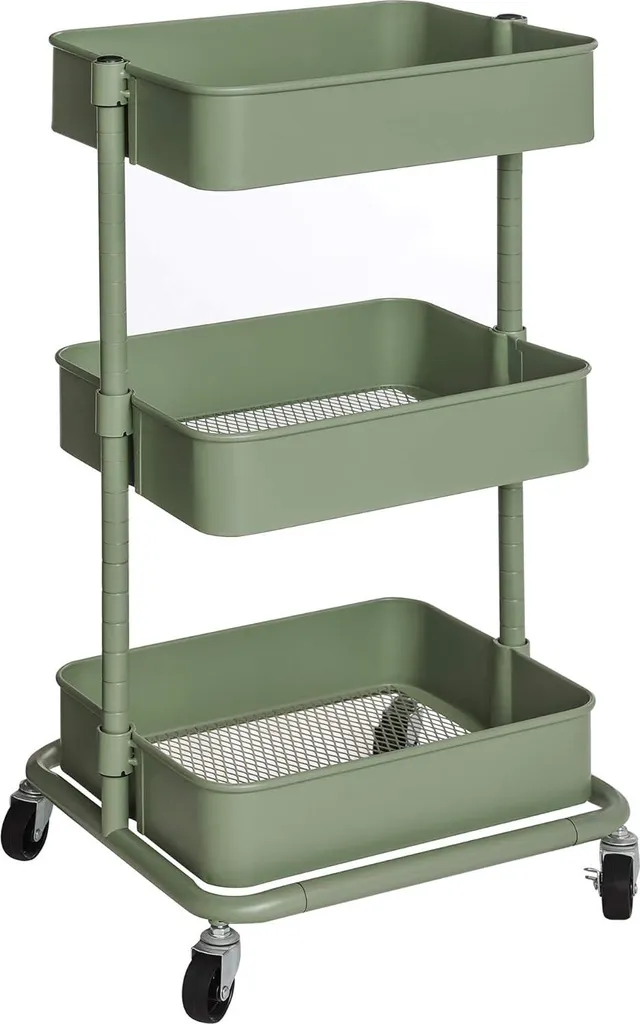 Chariot de rangement à 3 niveaux réglables Vert menthe BSC60M robuste