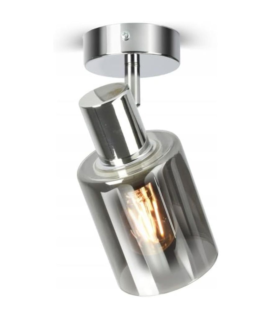 FKL DESIGN Home Deco Deckenlampe Deckenleuchte Chrome 1-flammig E27 Glas Lampenshirm Lampe aus Serie N535 (DRP1-CH)