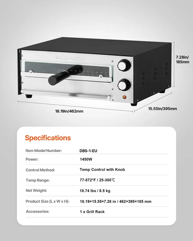 Four à pizza 300°C électrique compact 1450W avec minuteur