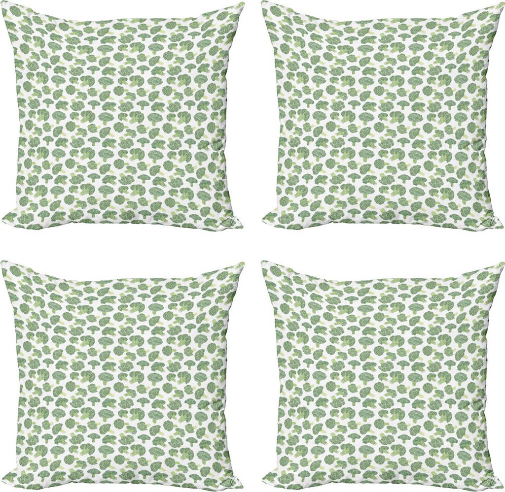 ABAKUHAUS Gemüse Kissenbezug Set (4 Stück), Schraffierte Brokkoli Muster, Moderner Doppelseitiger Digitaldruck, 60 cm x 60 cm, Farn-Grün Hellgrün
