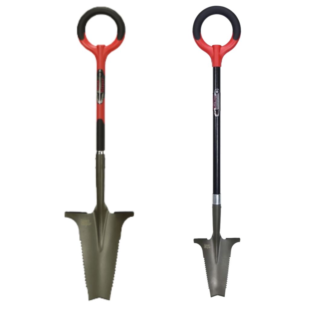 Root Slayer Set Wurzelspaten + Beetspaten mit Stiel, ergonomisch & robust, Spaten & Schaufel mit Schneidspitze & Wurzelsäge, rot
