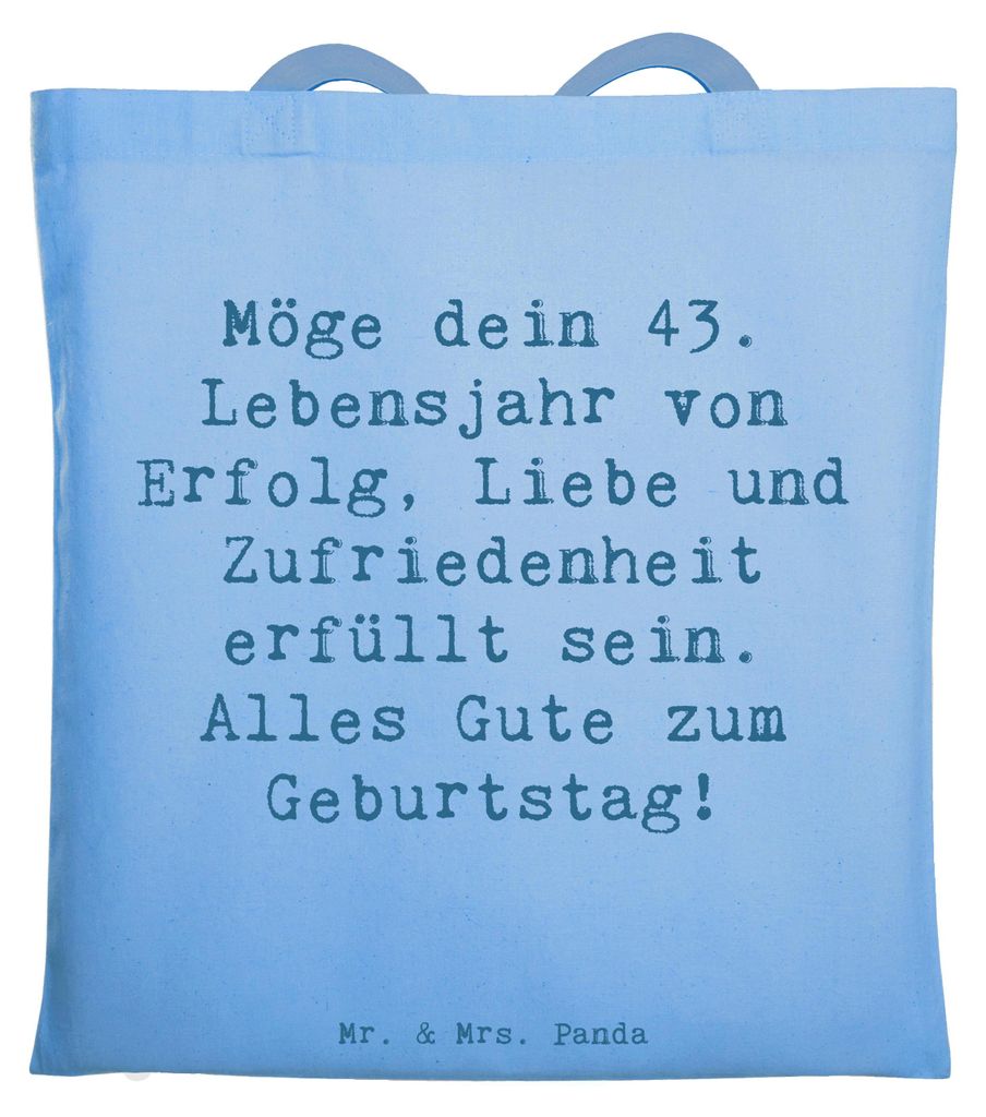 Mr. & Mrs. Panda dokumententasche Spruch 43. Geburtstag Glück - Sky Blue - Geschenk, Beutel, Ehrentag, Shopping Tasche, Geburtstagsgeschenk, Läch...
