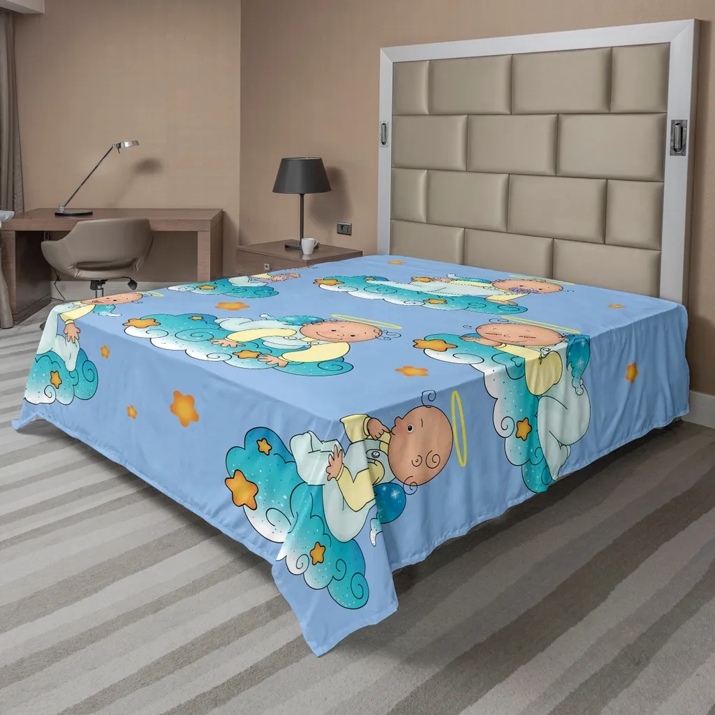 Drap de dessus pour lit enfant turquoise 275x260 motif bébés nuages
