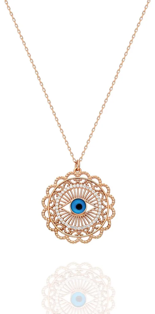 Pendentif œil protecteur Nazar rose gold et collier femme argent 925