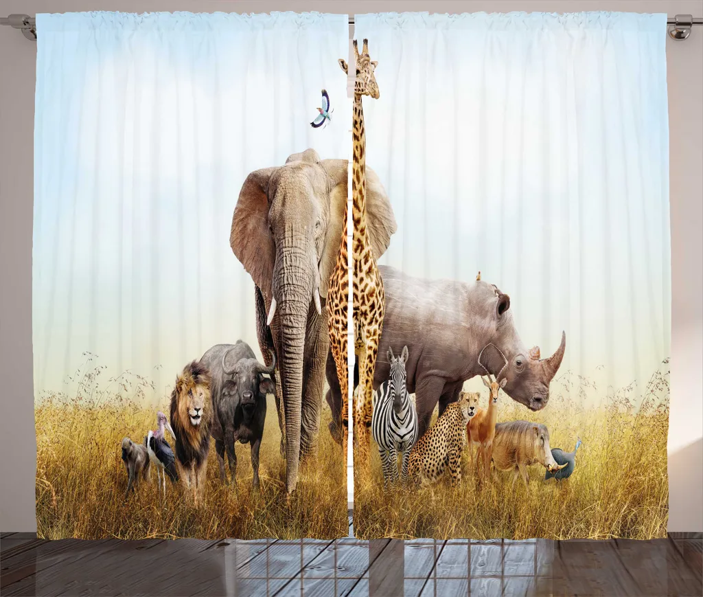 Rideau à fronces avec motifs savane pour chambre et salon 280 x 225 cm
