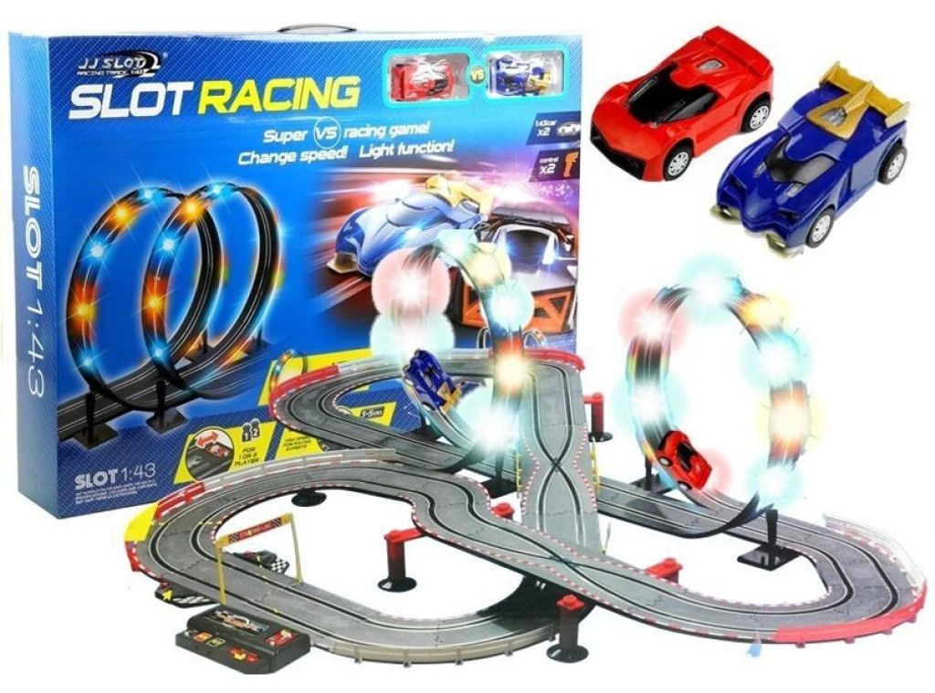 Lean Toys Rennstrecke 2 Autos Controller Loop Lichter Slot Cars