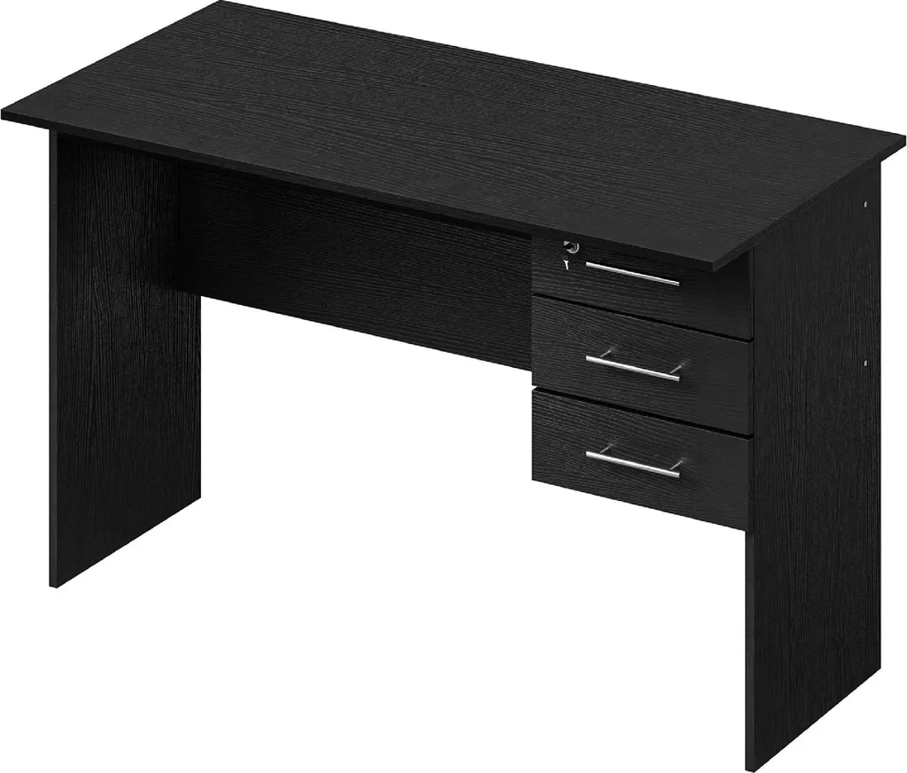Bureau en pin noir anti-rayures 3 tiroirs rails silencieux plateau large