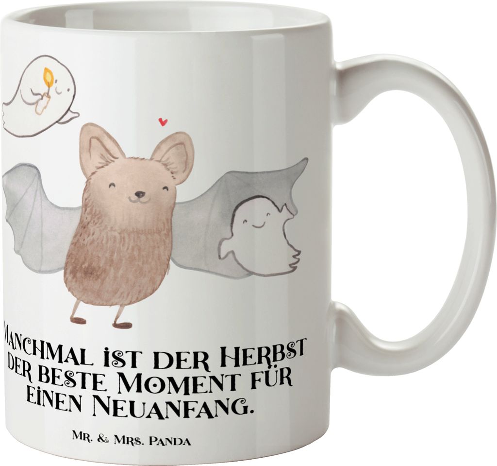 Mr. & Mrs. Panda Teetasse Fledermaus Gespenster - Weiß - Geschenk, Becher, Dekoration, Halloween Deko, Süßes Sonst Gibt's Saures, Trick Or Treat...