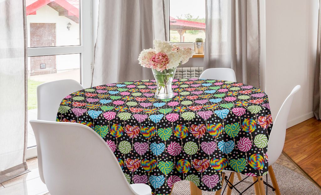 ABAKUHAUS Dessert Runde Tischdecke, Bunte Süßigkeit Lollipops, Kreis Tischdecke Abdeckung für Esszimmer Küche Dekoration, 150 cm, Sky Blue Mage...