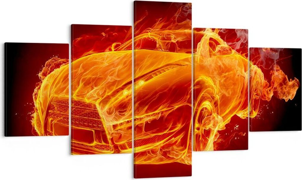 Bild auf Leinwand - Leinwandbild - Auto Flammen Räder - 125x70cm - Wand Bild - Wanddeko - Leinwanddruck - Bilder - Kunstdruck - Wanddekoration - L...