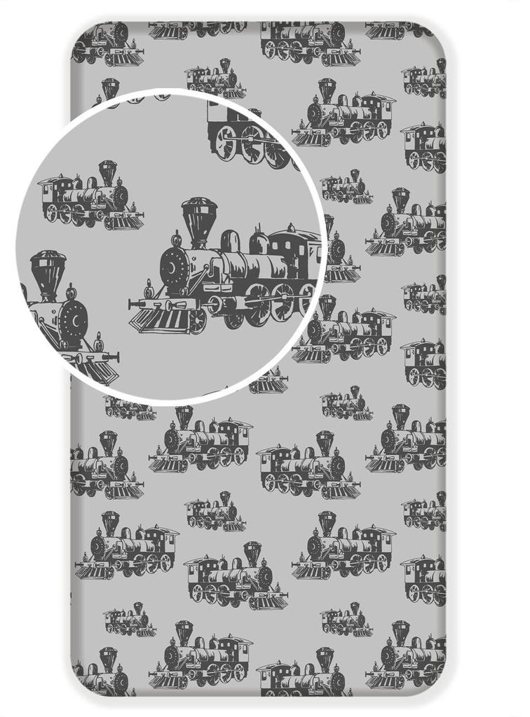 Drap-housse Dampflok Chemin de fer Gris 90 x 200 + 25 cm Image du produit 