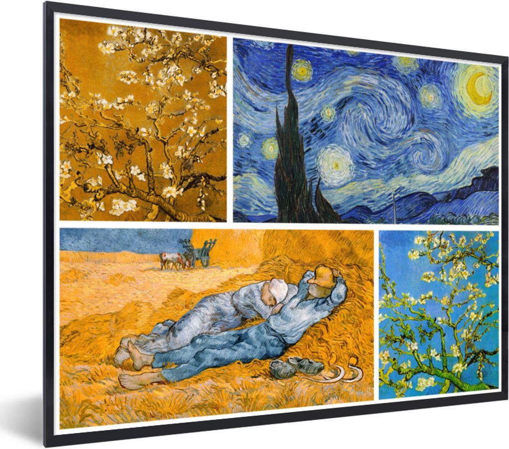 MuchoWow Gerahmtes Poster Van Gogh - Collage - Kunst 40x30 cm - Poster mit Schwarzem Bilderrahmen Wandposter Rahmen Foto Bilder - Kunstposter - W...