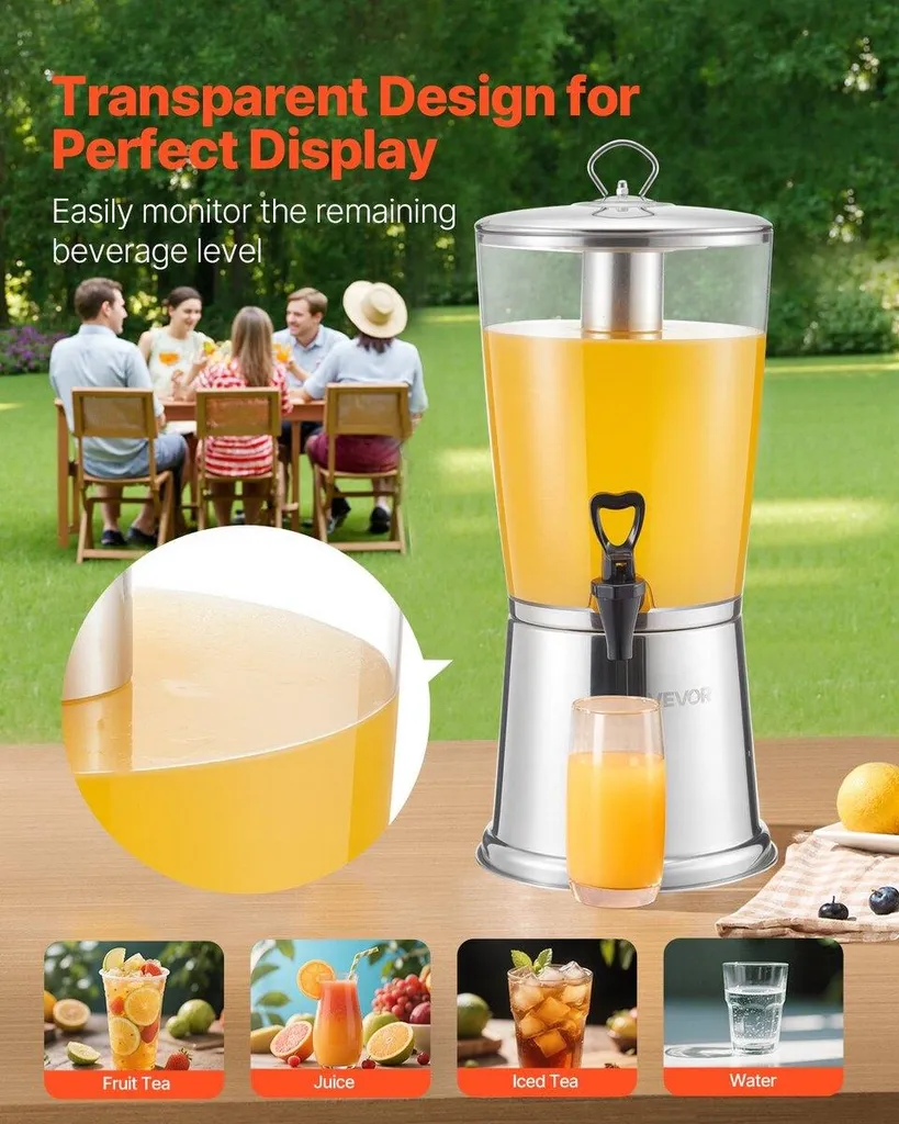 Distributeur de boissons 8L avec robinet et bac à glaçons pour fêtes