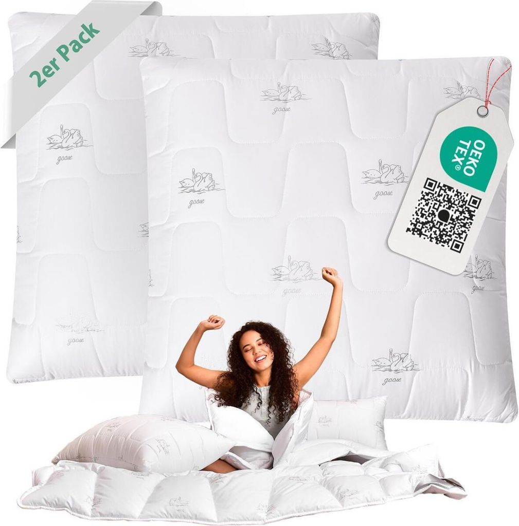 Premium Kopfkissen 80x80 [ 2-er Pack ] Schlafkissen Kissen 100% Mikrofaser - Vegane Alternative zu Daunenkissen 80x80