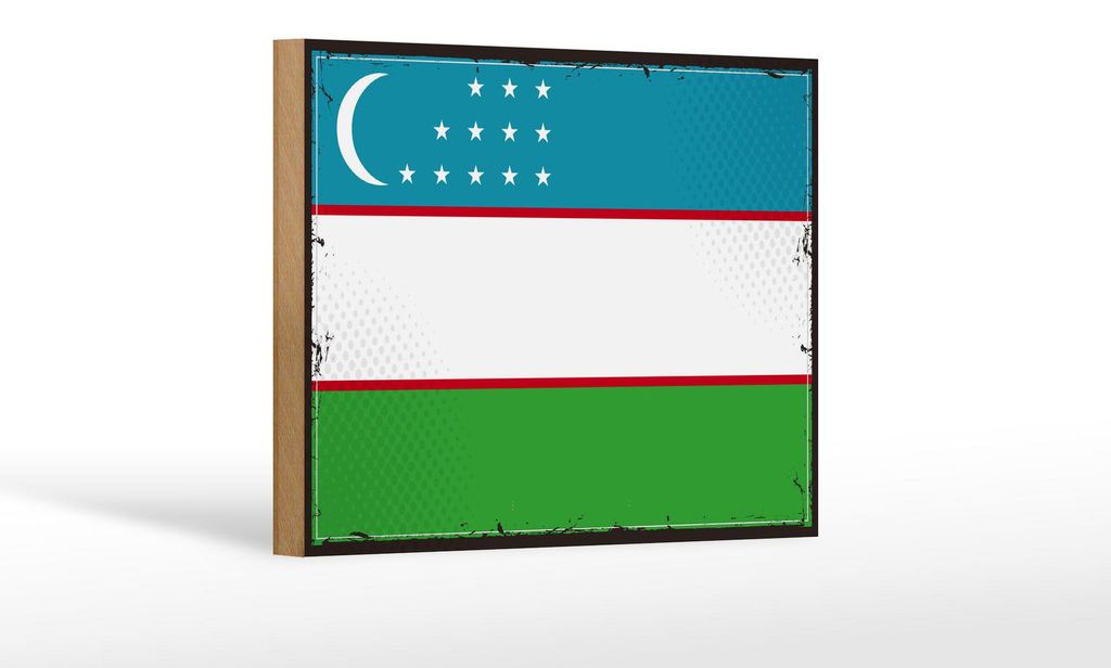 Holzschild Flagge Usbekistans 18x12 cm Retro Uzbekistan Dekoration
