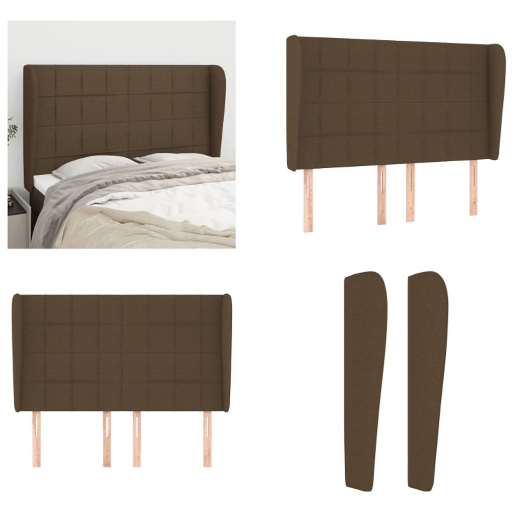 vidaXL Kopfteil mit Ohren Dunkelbraun 147x23x118/128 cm Stoff - Kopfteil - Kopfteile - Bett-Kopfteil - Bettkopfteil