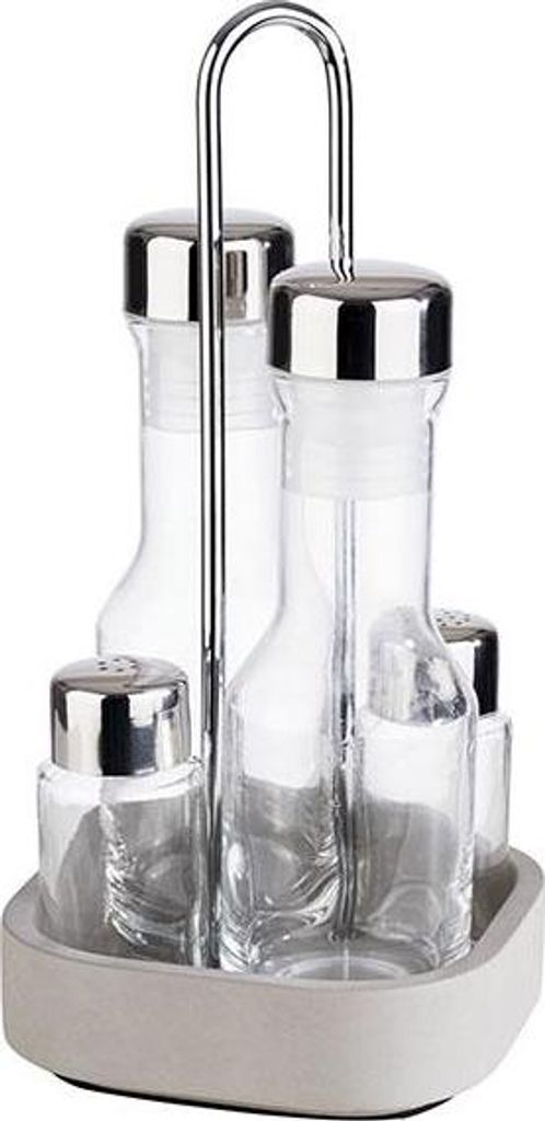 APS 40412 Menage ELEMENT, 12,5 x 12,5 cm, Höhe 25 cm, Set besteht aus: Salz- und Pfefferstreuer, Essig- und Ölbehälter, Betonständer