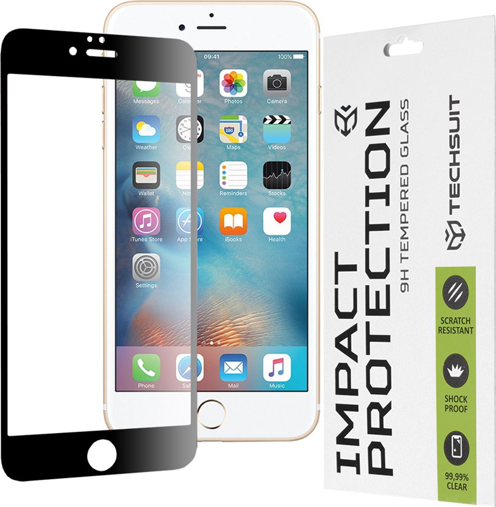 Techsuit Full Cover Impact Protection Displayschutzfolie für Apple iPhone 6 Plus/6S Plus - Schwarz