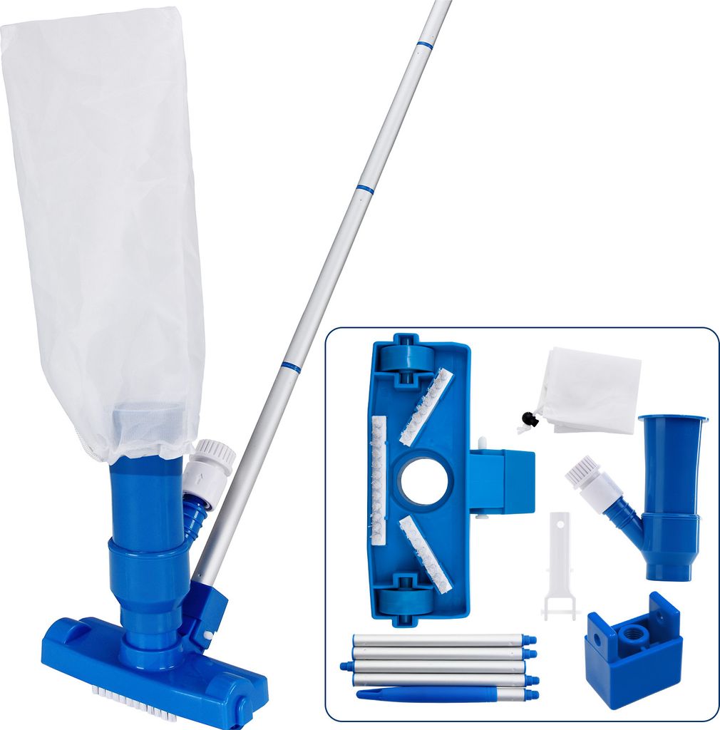 DEUBA Pool Sauger Höhenverstellbare Stange Schlauchanschluss Netz Poolreinigungsset Bürste Schwimmbecken Poolsauger Zubehör Set