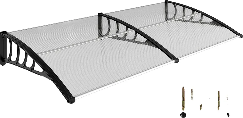 Auvent gris clair en polycarbonate pour stopper infiltrations et vent d'entrée
