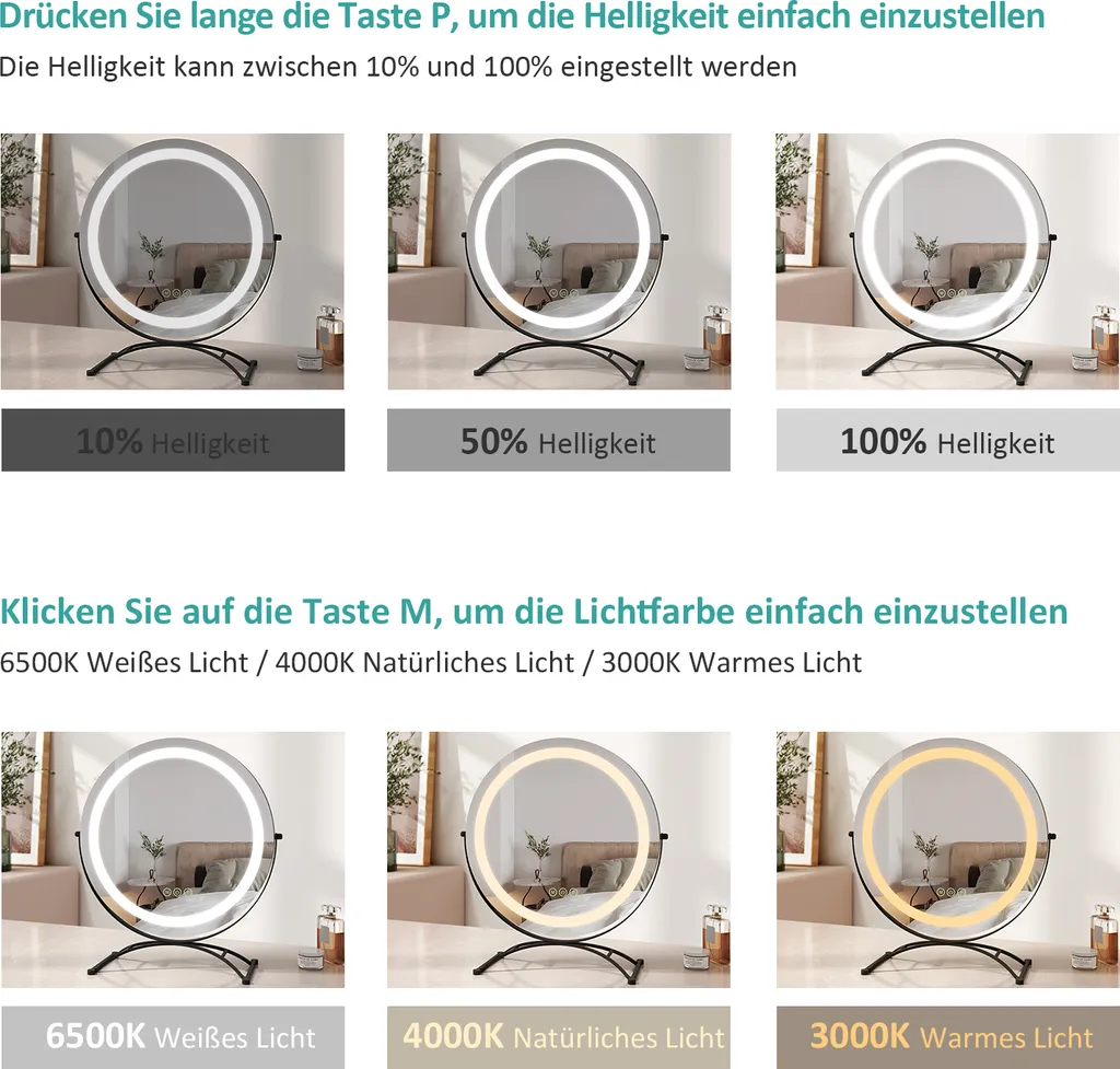 EMKE Specchio LED Smart Touch: 3 Temperature Colore 360° - 2