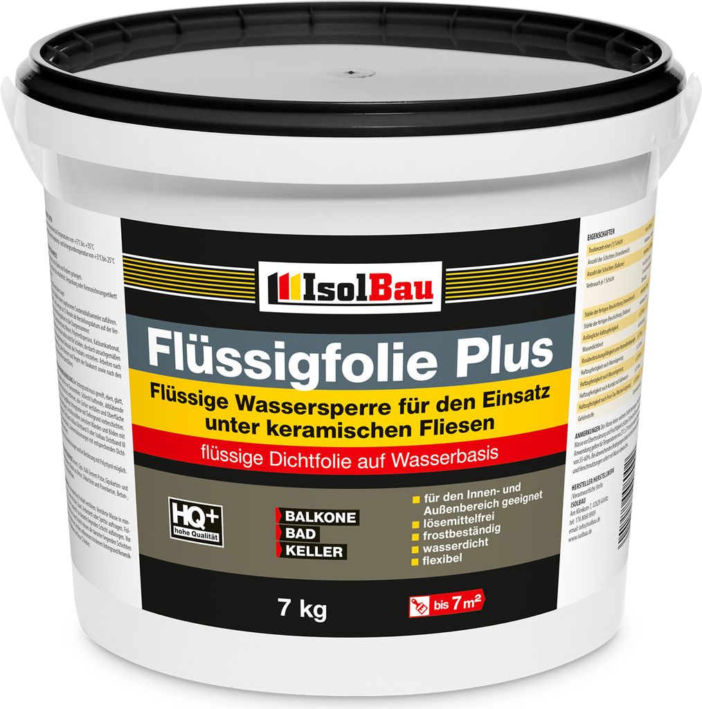 Isolbau Flüssigfolie PLUS 7kg - Dichtfolie für innen & Außenbereich - für Wand & Boden - Balkonabdichtung, Terrasse - Lösemittelfreie, wasserd...