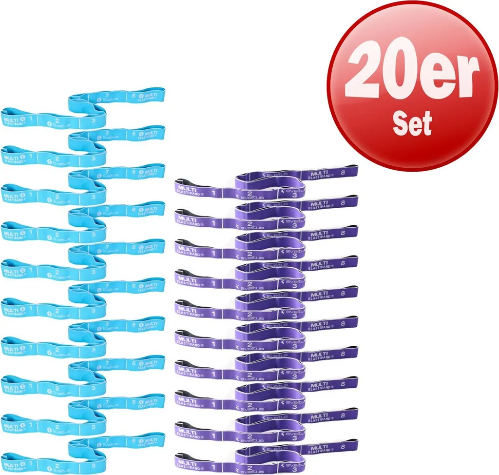 Sveltus Elastiband MULTI lot de 20 bandes avec 2 niveaux de résistance