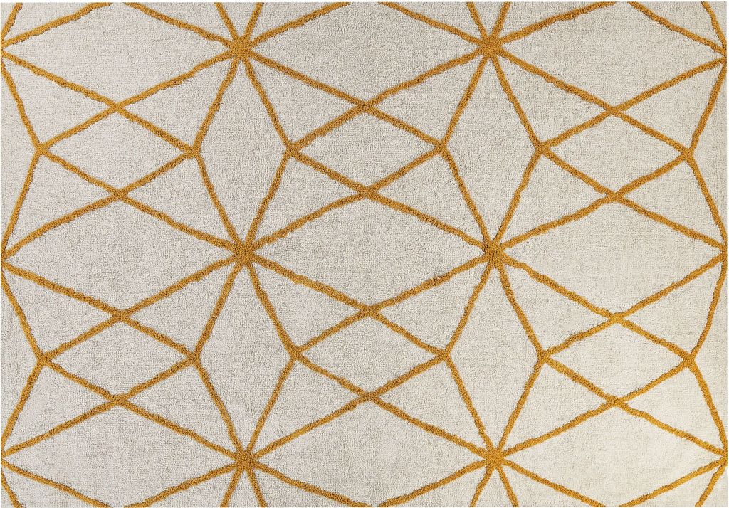 BELIANI Teppich Weiß / Gelb Baumwolle 160 x 230 cm Rechteckig Geometrisches Muster Boho Fußbodenheizug Geeignet Wohnzimmer Schlafzimmer Esszimmer...