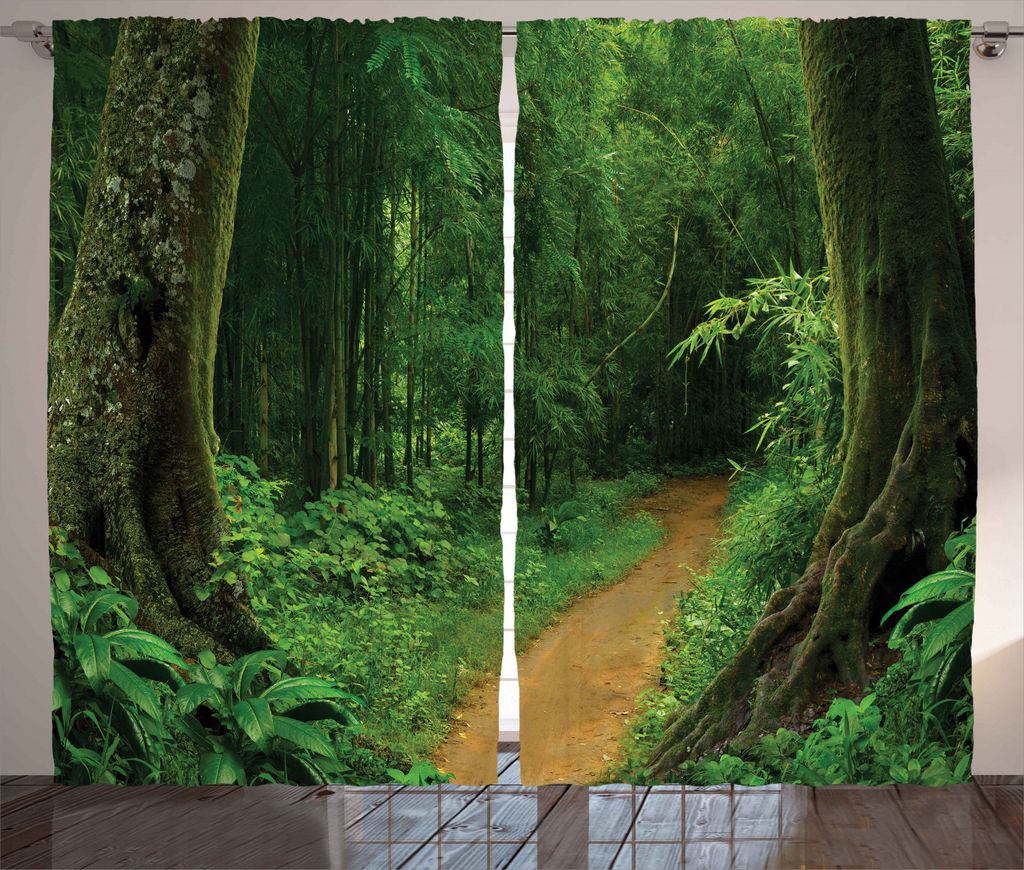 ABAKUHAUS Urwald Rustikaler Gardine, Natur Anruf parken Entwurf, Schlafzimmer Kräuselband Vorhang mit Schlaufen und Haken, 280 x 245 cm, Grün