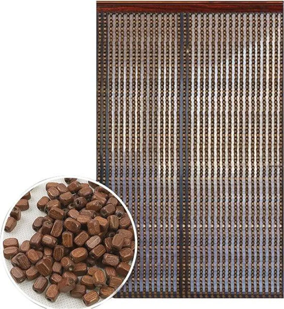 Rideau de perles en bois marron pour porte intérieure - 90x150cm 90 fils